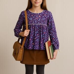 Hanna Andersson Purple & Pink Bird Print Tunic Blouse | Girls 14-16 / 160 cm